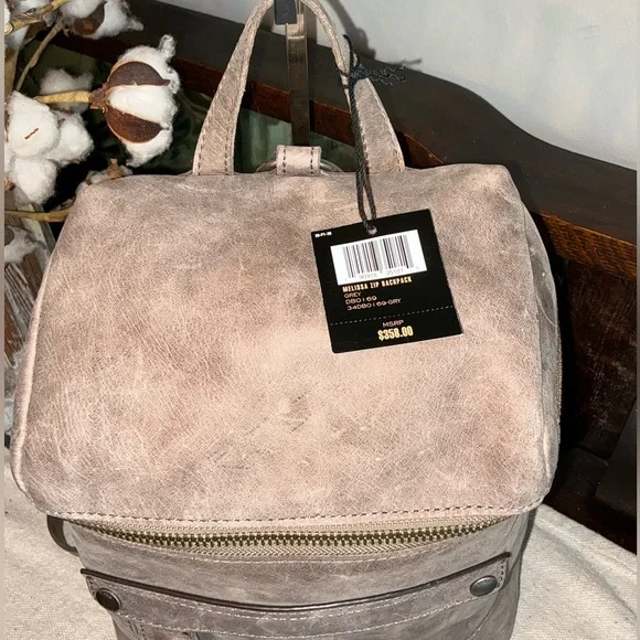 Frye Melissa Leather Zip Backpack Gray Grey Retail $358 - Picture 4 of 13